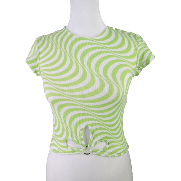 Green & White Crop Top Juniors S Just Polly Silver Ring Poly Spandex NWT 31-524 - Picture 1 of 10